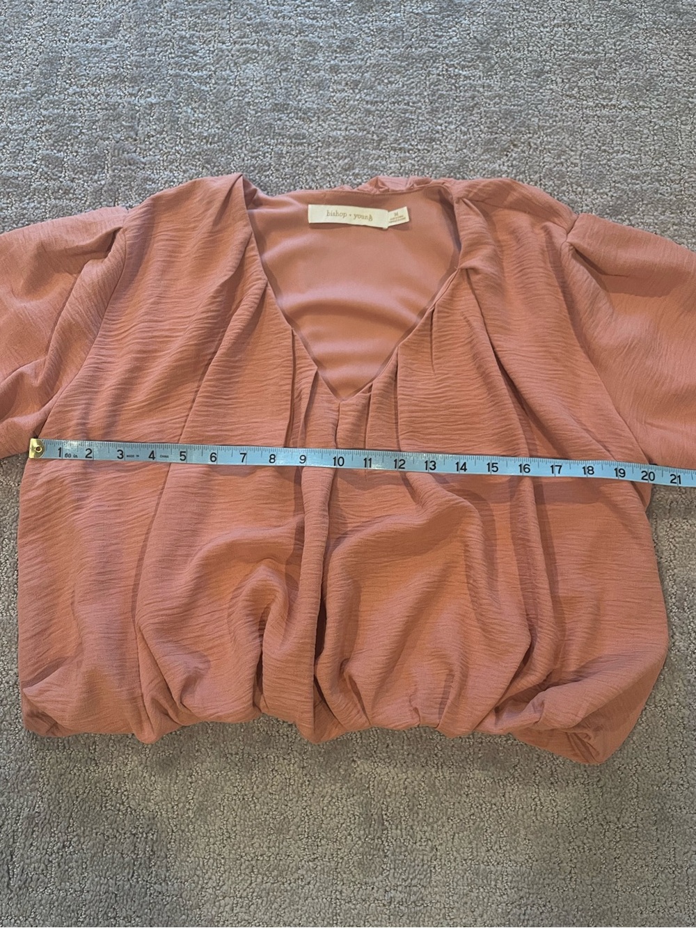 Bishop + Young Bubble Hem Long-Sleeve Blouse, Cropped, V Neck, Pink, Size M - Picture 7 of 16